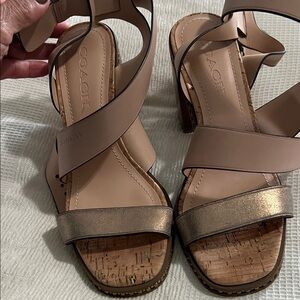 Coach Women's Sandals in Tan and Metallic Gold